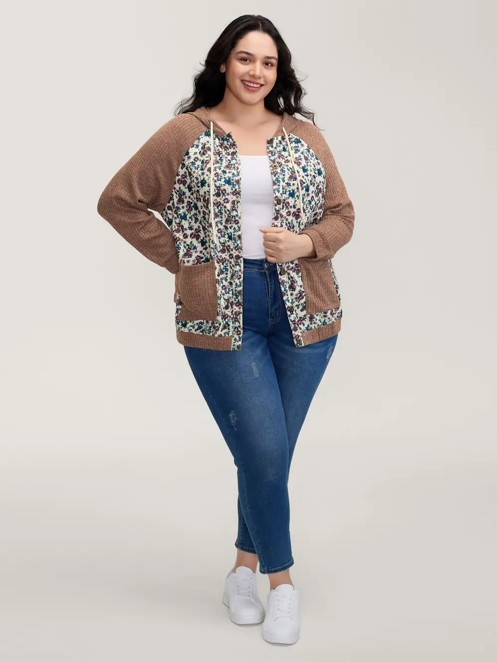 Floral Print Color Contrast Jacket