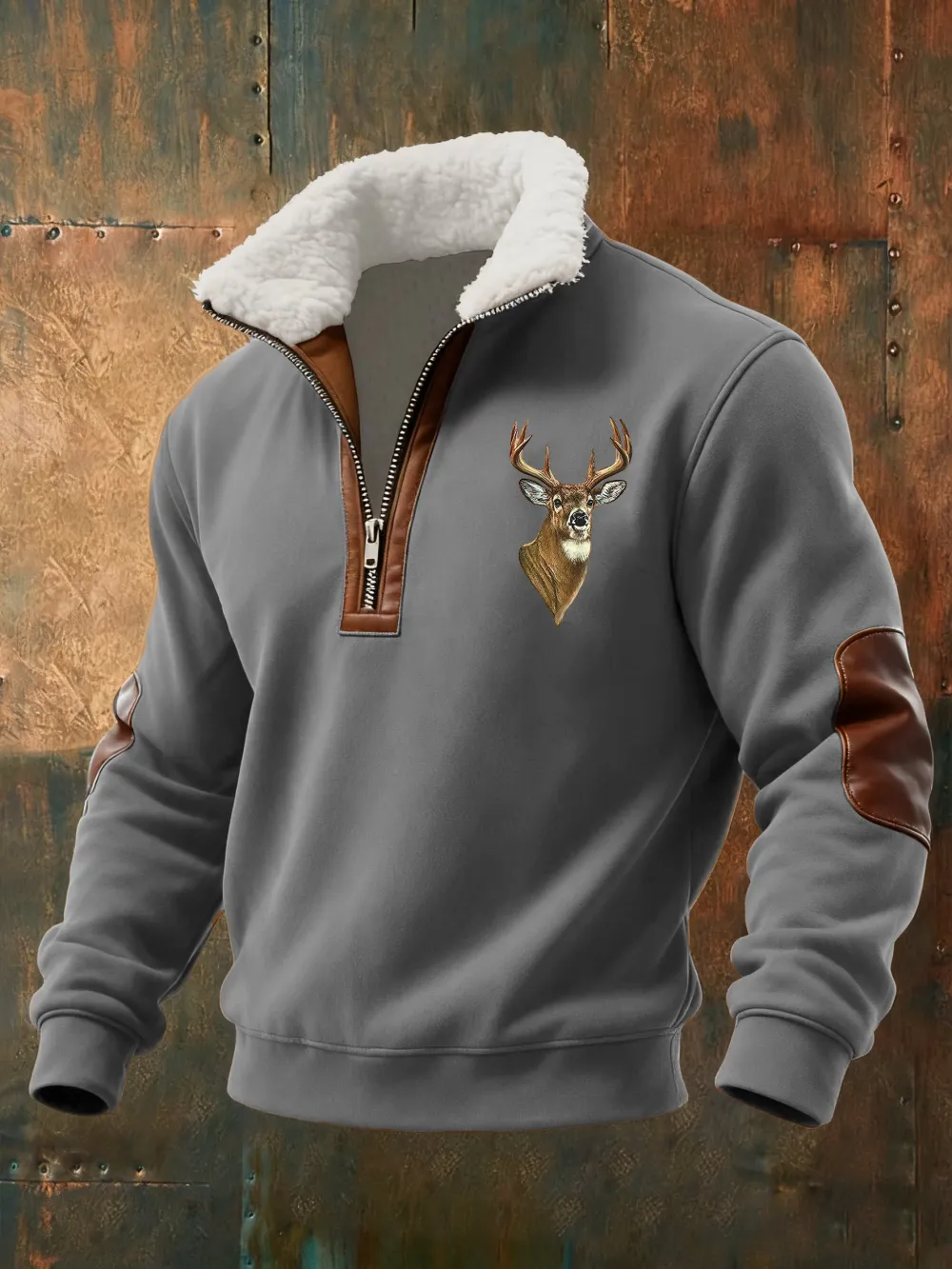 Men's casual retro fur collar elk sweatshirt
