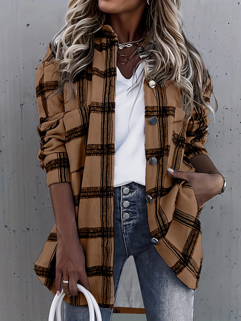 Timeless Plaid Shacket Jacket - Stylish Button-Front Outerwear for Women - Cozy, Versatile & Trendy Long Sleeve Clothing