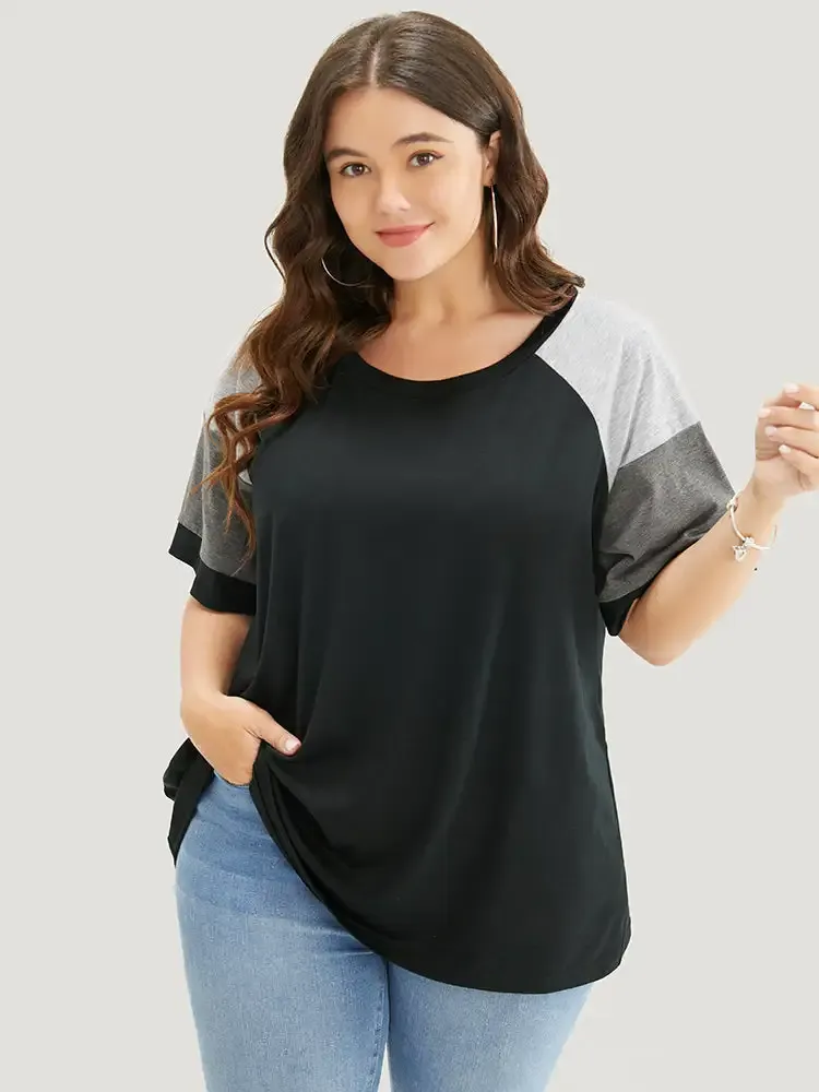 Colorblock Contrast Crew Neck Raglan Sleeve T-shirt