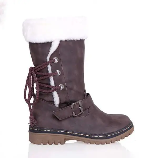 Women's Casual Plush Belt Buckle Mid-Cut Snow Boots 62466792S