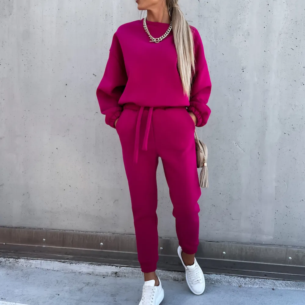 Autumn and winter fashion solid color sweater casual two-piece set