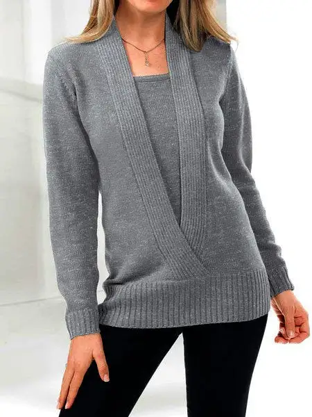 V-neck Casual Warm 2-in-1 Tunic Sweater