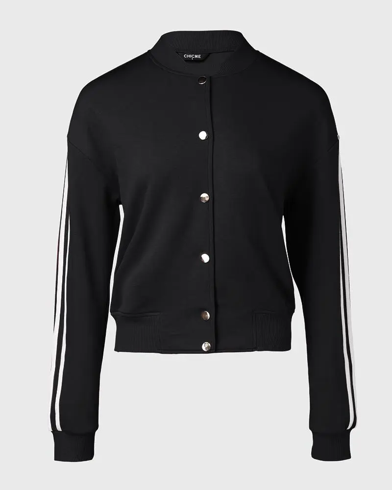 3 Piece Outfits Matching Sets Striped Tape Patch Tank Tops Button Front Jacket Cuffed Pants with Pockets Tracksuit