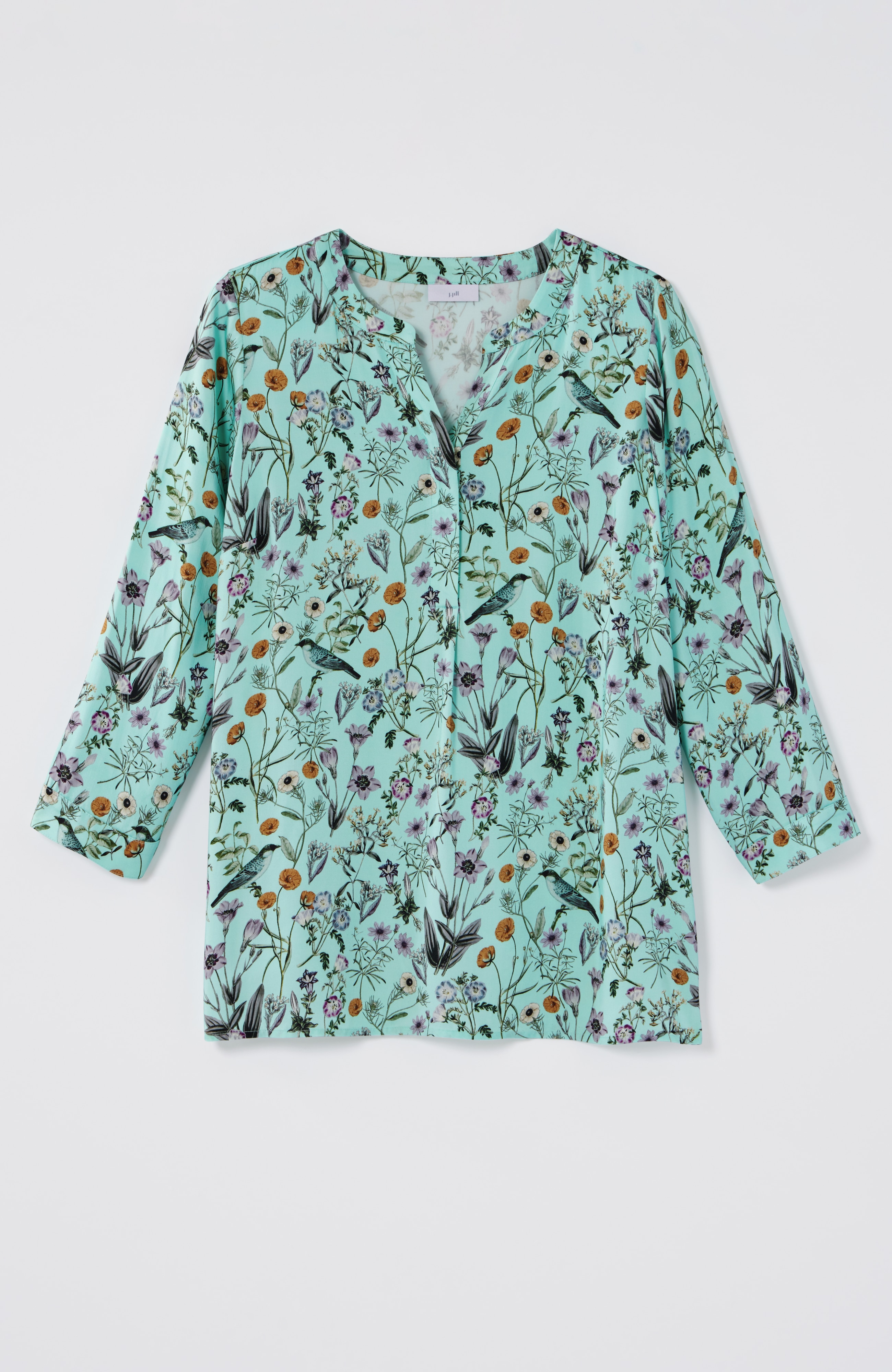 Botanical Birds Printed Satin Top