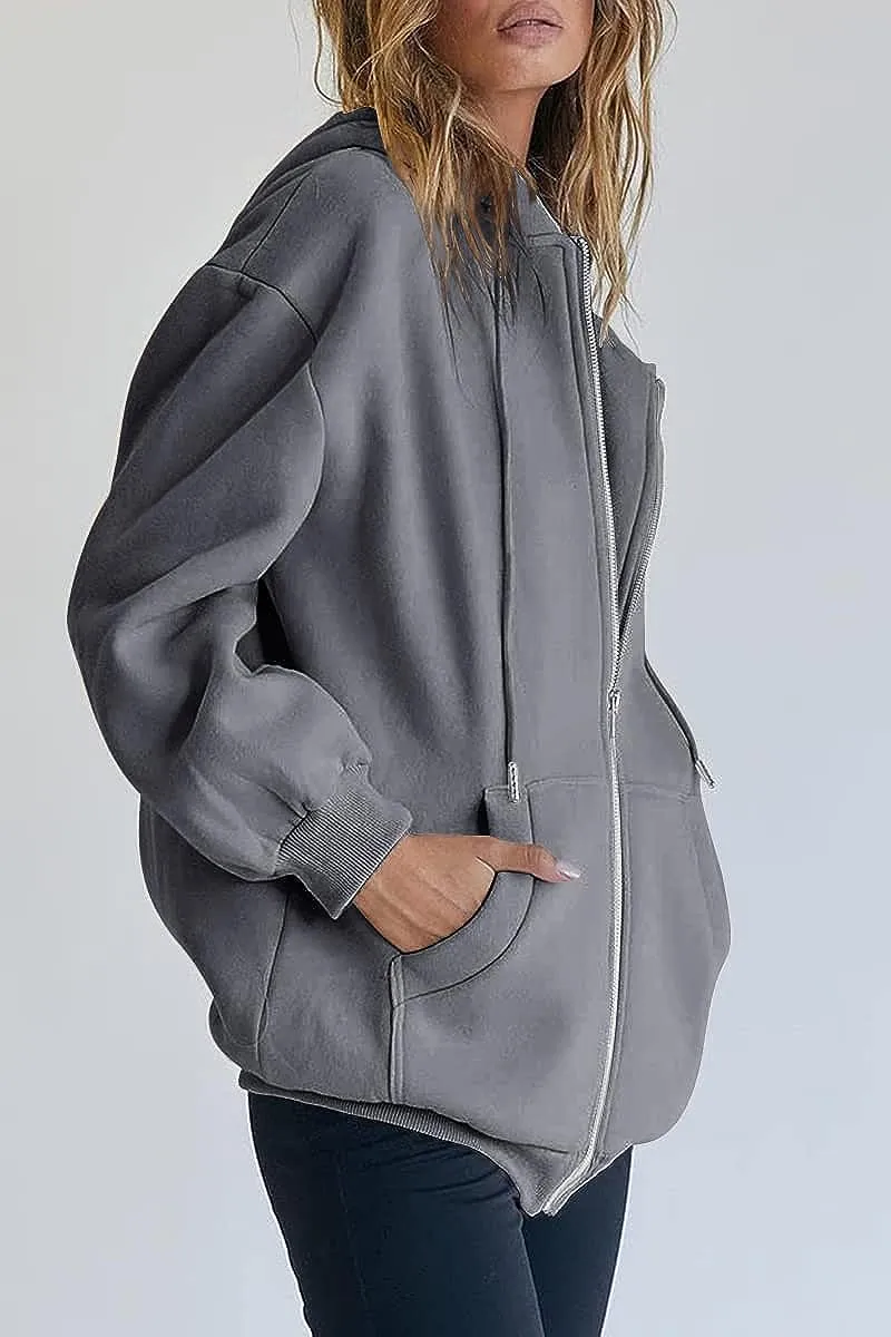 Women's Cute Hoodies Teen Girl Fall Jacket Oversized Sweatshirts Casual Drawstring Zip Up Y2K Hoodie with Pocket