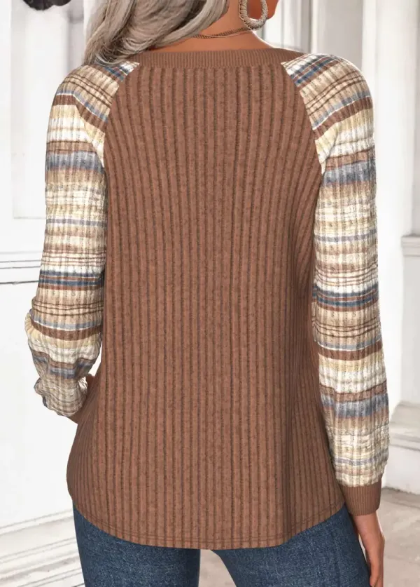 Dark Coffee Tummy Coverage Tribal Print Long Sleeve Sweatshirt