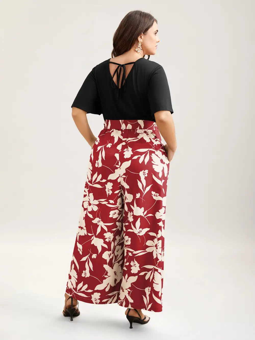 Floral Print Spliced Belted Wide-Leg Jumpsuit