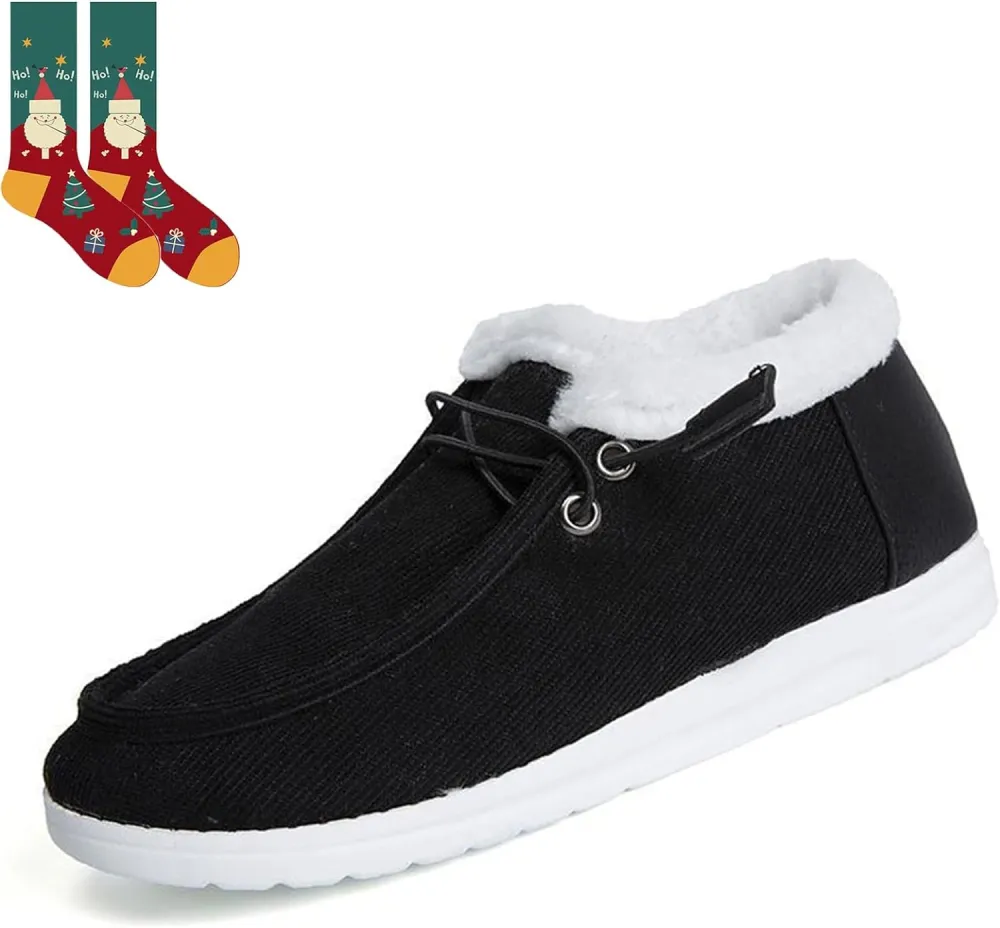 Women's Winter Warm Wendy Shoes Fleece Lined Boat Shoe Slip On Comfort Shoes,Womens Lace Up Loafers Flats Shoes (Come With Christmas socks) (Color : E, Size : EU/CN 42)