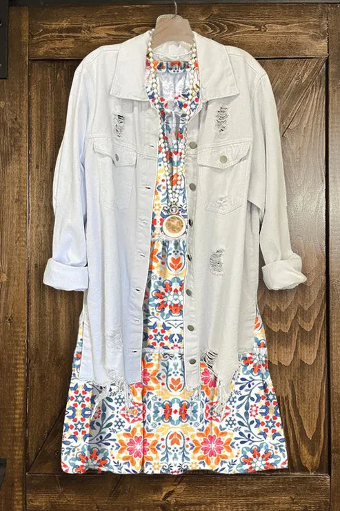 Solid Long Sleeve Cut Out Frayed Hem Denim Jacket