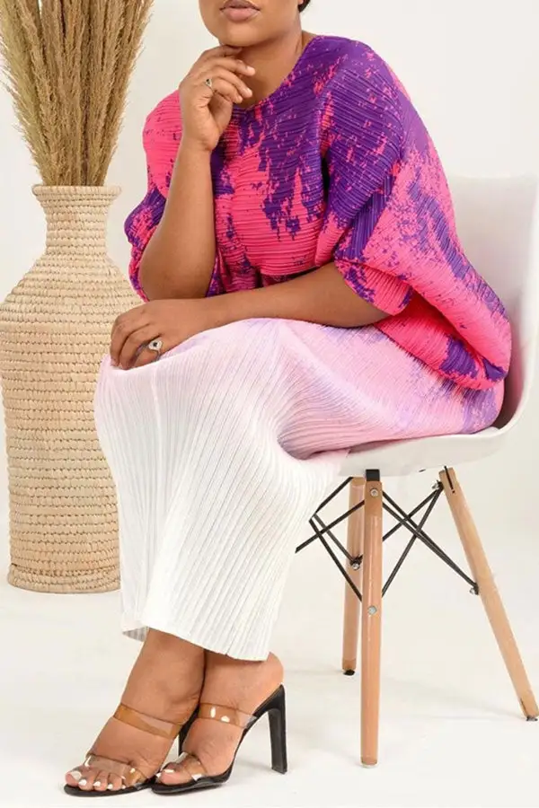 Abstract Print Stylish Batwing Sleeve Midi Dress