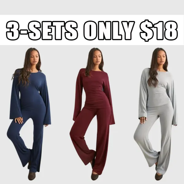 Women's Fall New Round Neck Flare Long Sleeve Top & Elastic Waist Straight Leg Pants Set