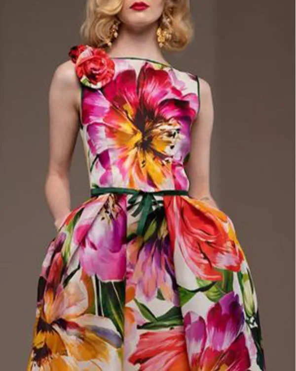 Boat Neck Romantic Woven Dress