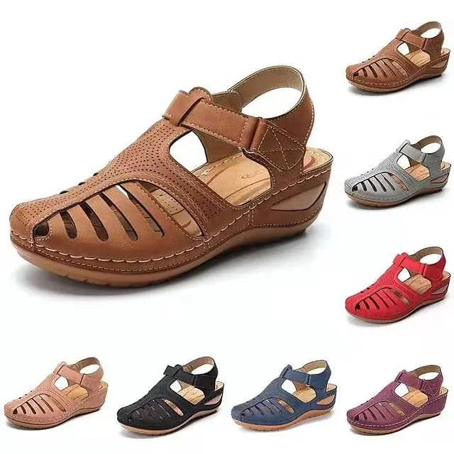 Women's Sandals Comfort Shoes Barefoot Sandals Daily Walking Wedge Sandals Summer Wedge Heel Closed Toe Open Toe Minimalism Walking Shoes Faux Leather Magic Tape Black Red Light Grey