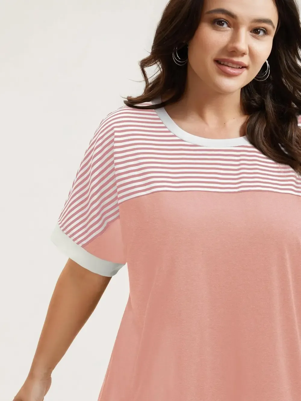 Solid and Striped Contrast Hem T-Shirt