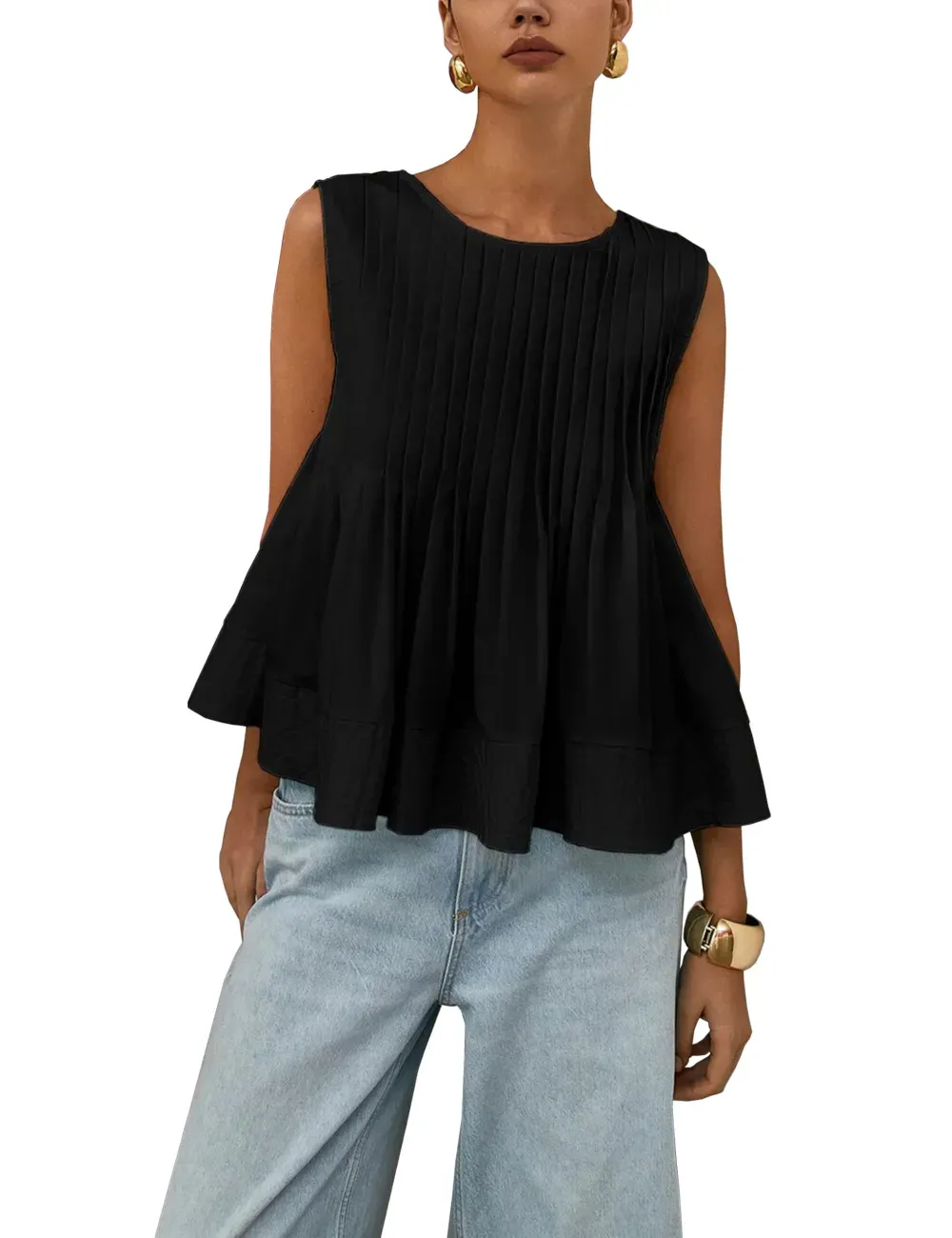 ✨Womens Summer Pleated Peplum Sleeveless Blouse Tank Tops