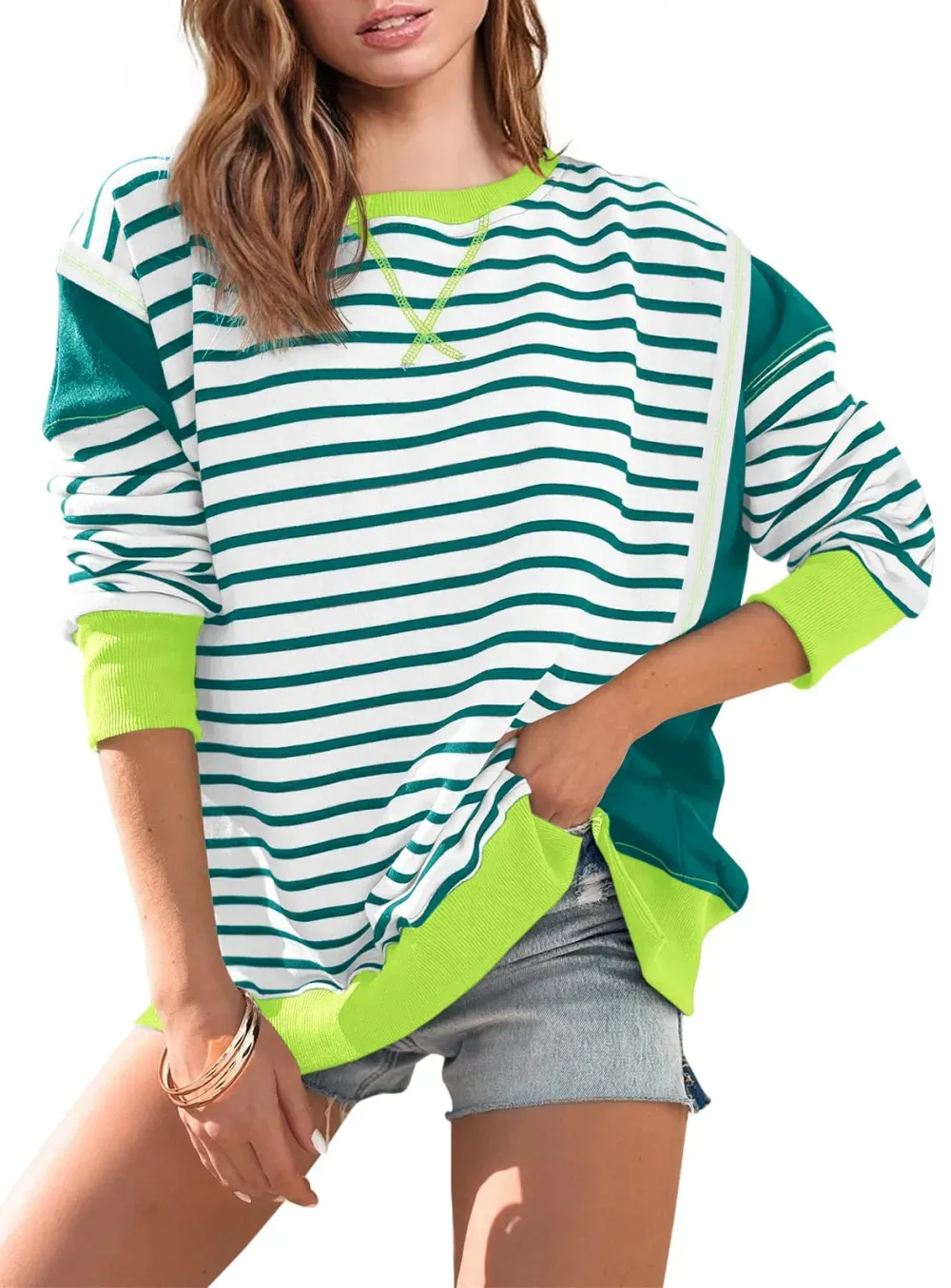 Striped Color Block Oversized Sweatshirt