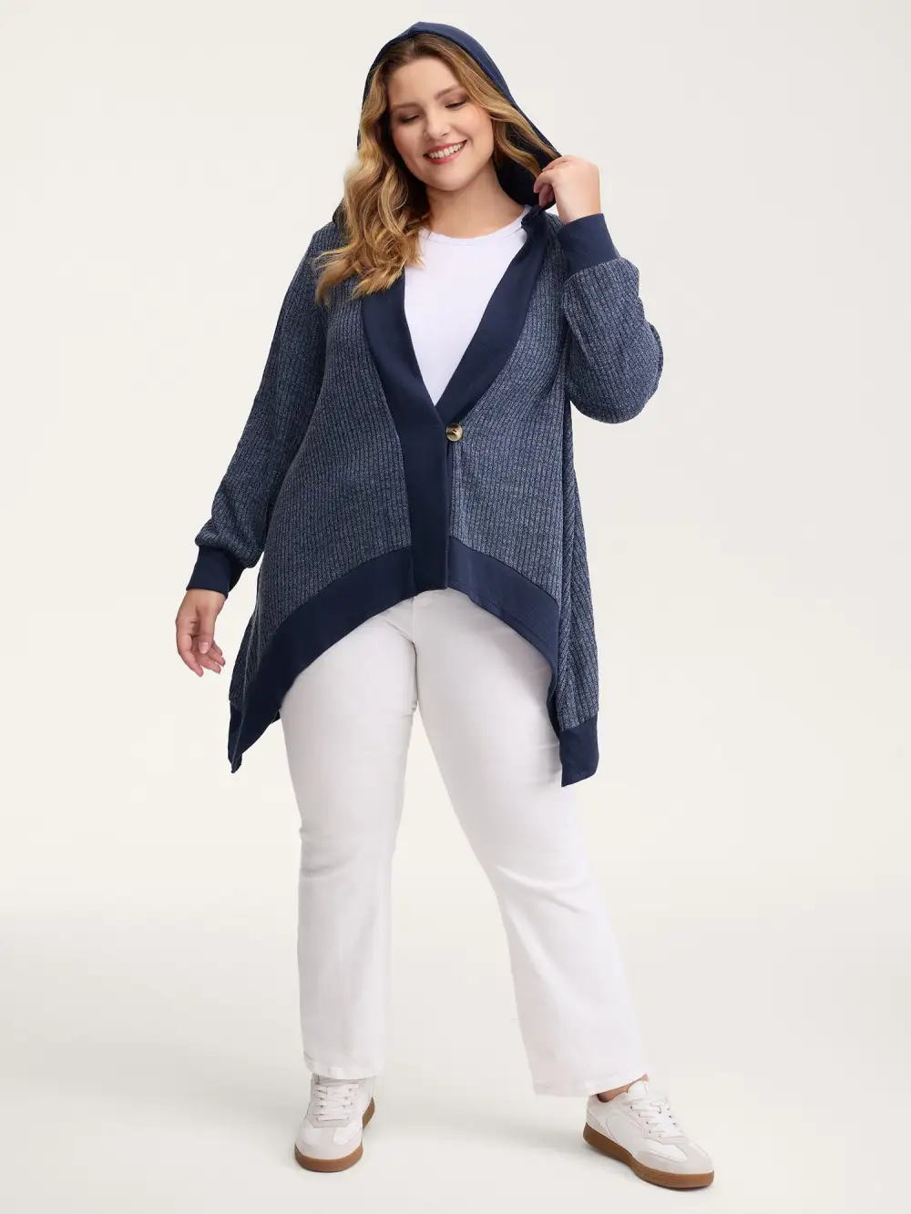 Textured Contrast Edge Hooded Jacket