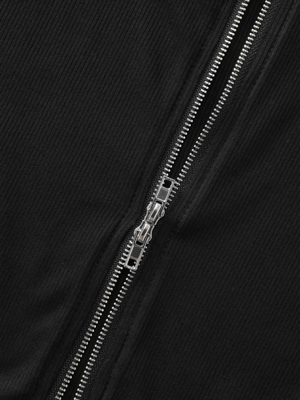 Ribbed Ruched Two-Way Zipper Knit Top