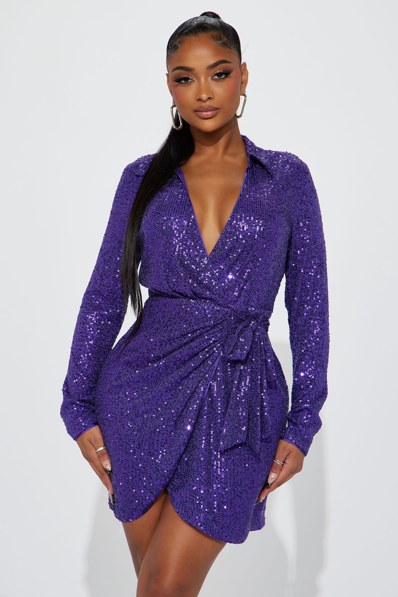 Felicia Wrap Sequin Mini Dress - Purple
