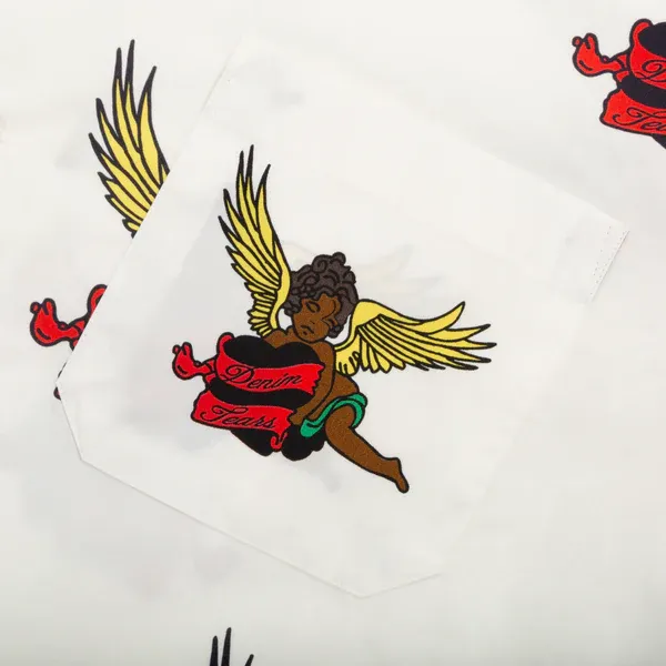 Black Cherub Long Sleeve Button Up White