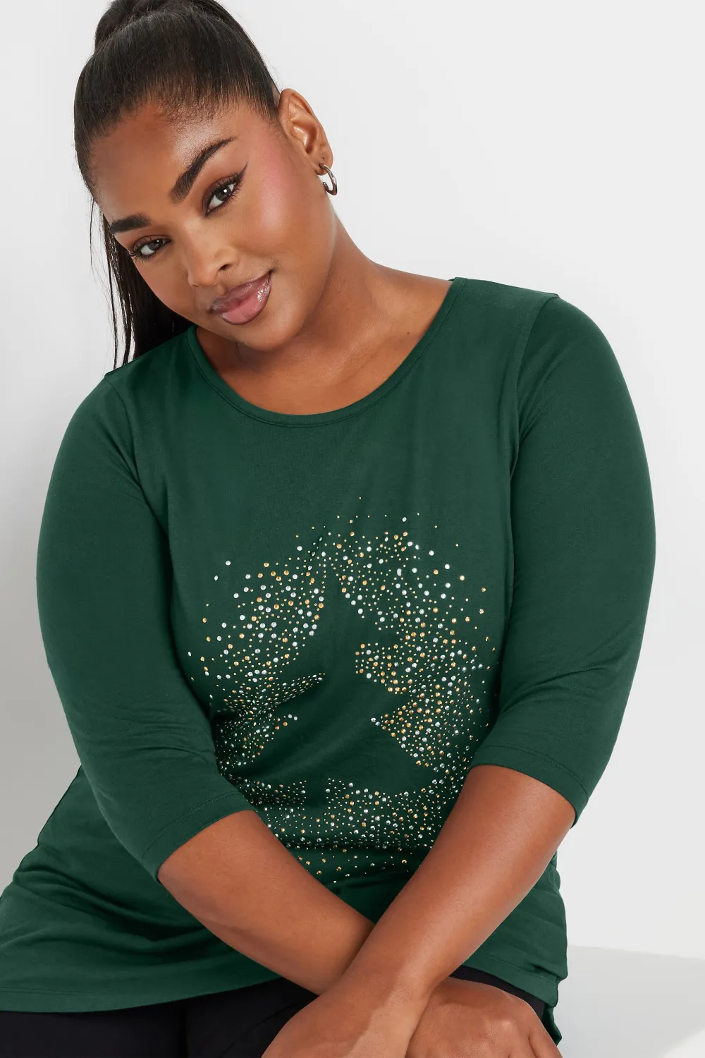 复制YOURS Curve Black 'Merry Gonkmas' Sequin Embellished Christmas Top
