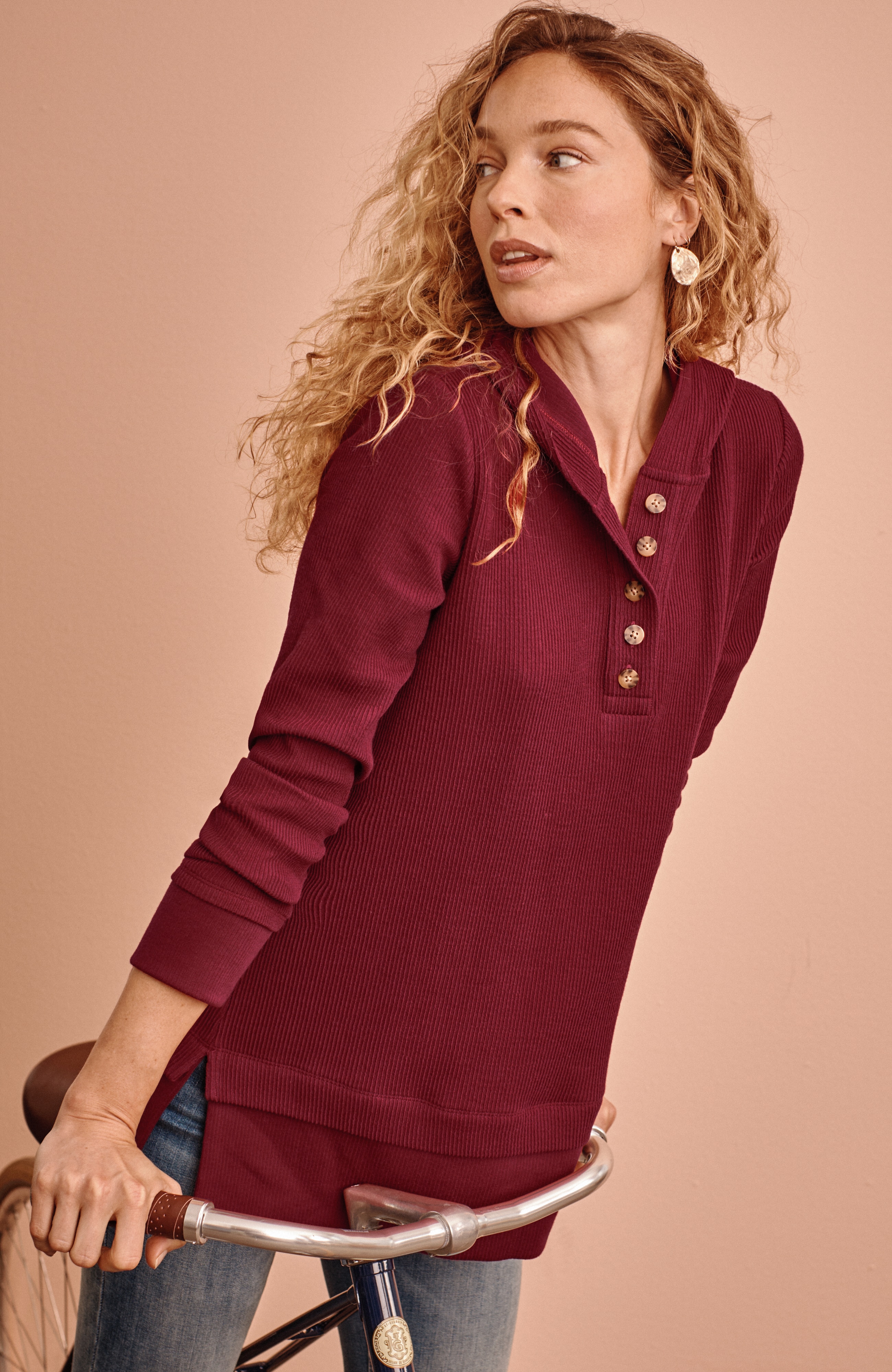 Textured-Knit Hoodie Tunic