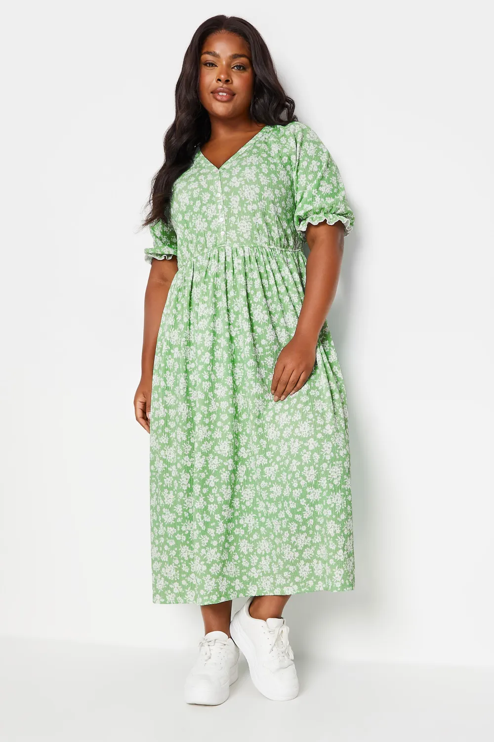 YOURS Curve White Vintage Floral Textured Midaxi Dress