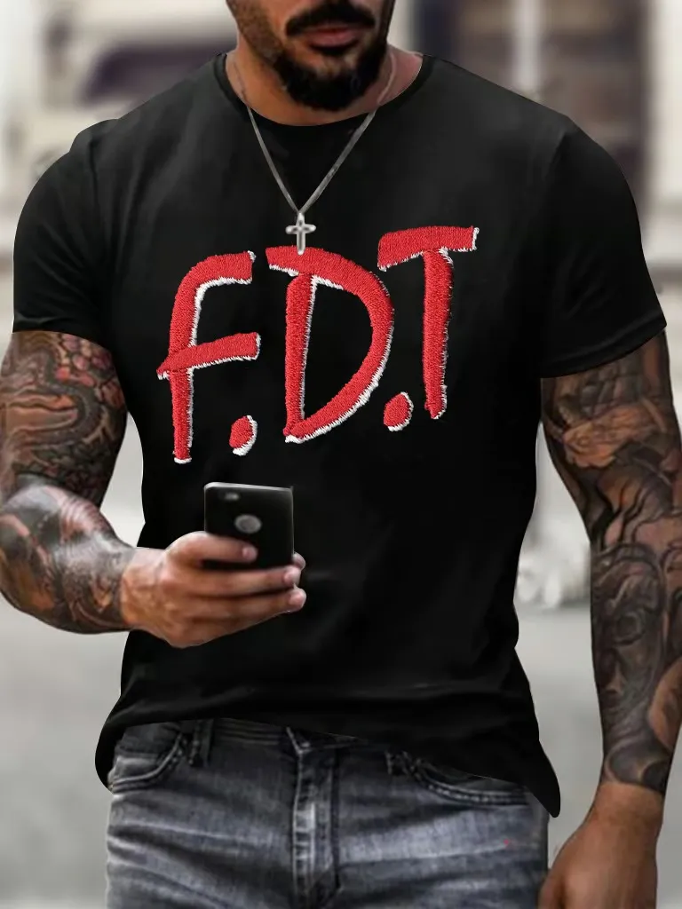 Men'S T-Shirt Men'S Retro FDT Printed Casual Crew Neck T-Shirt