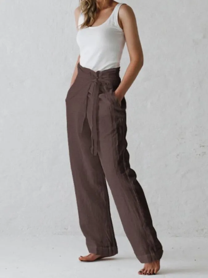 Cotton Linen Lace Up Casual Pants