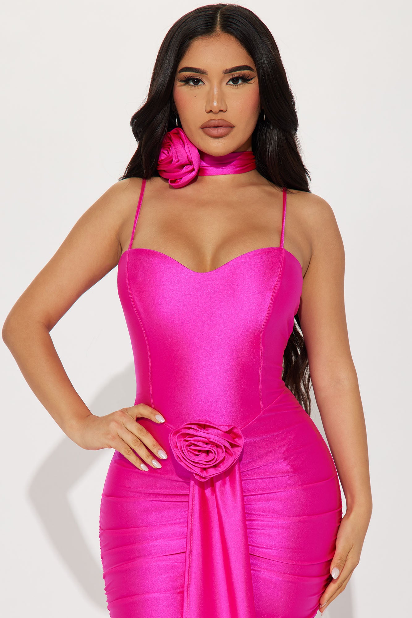 Claire Ruched Maxi Dress - Fuchsia