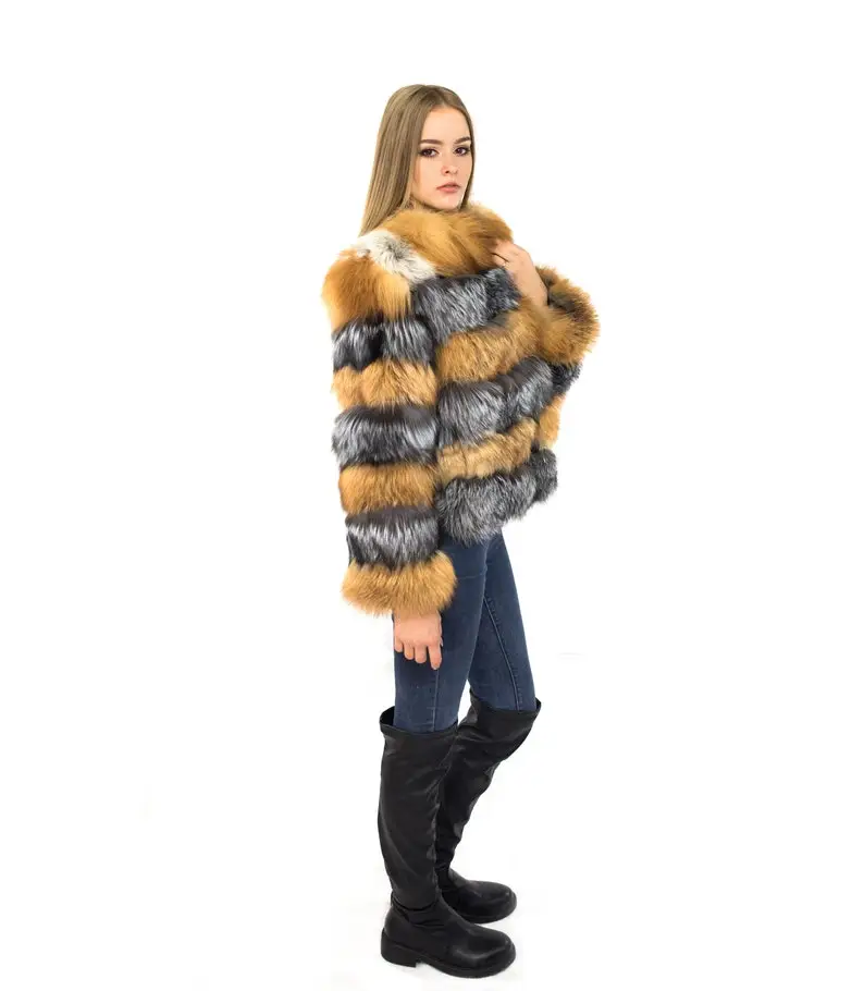 Silver And Red Fox Fur Coat Women’s