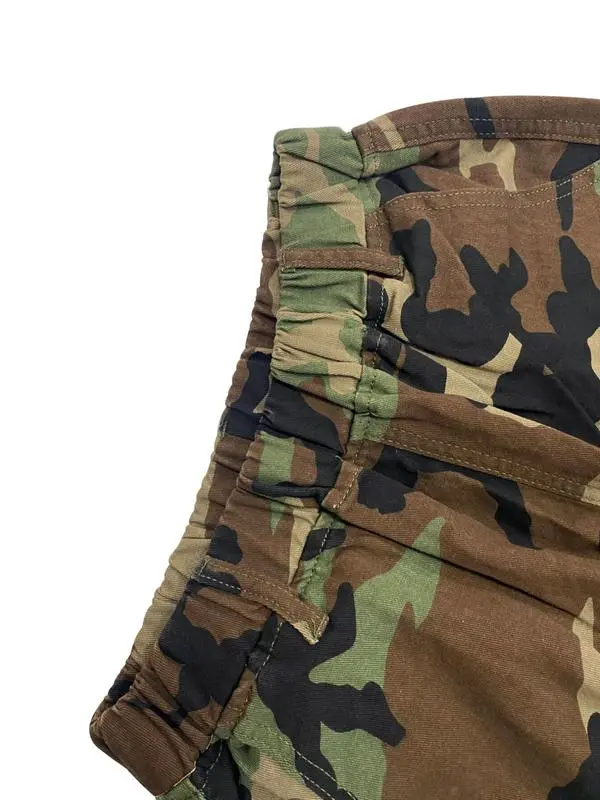 Women's Camo Print Straight-Leg Shorts with Pockets-Raw Hem, Elastic Waist