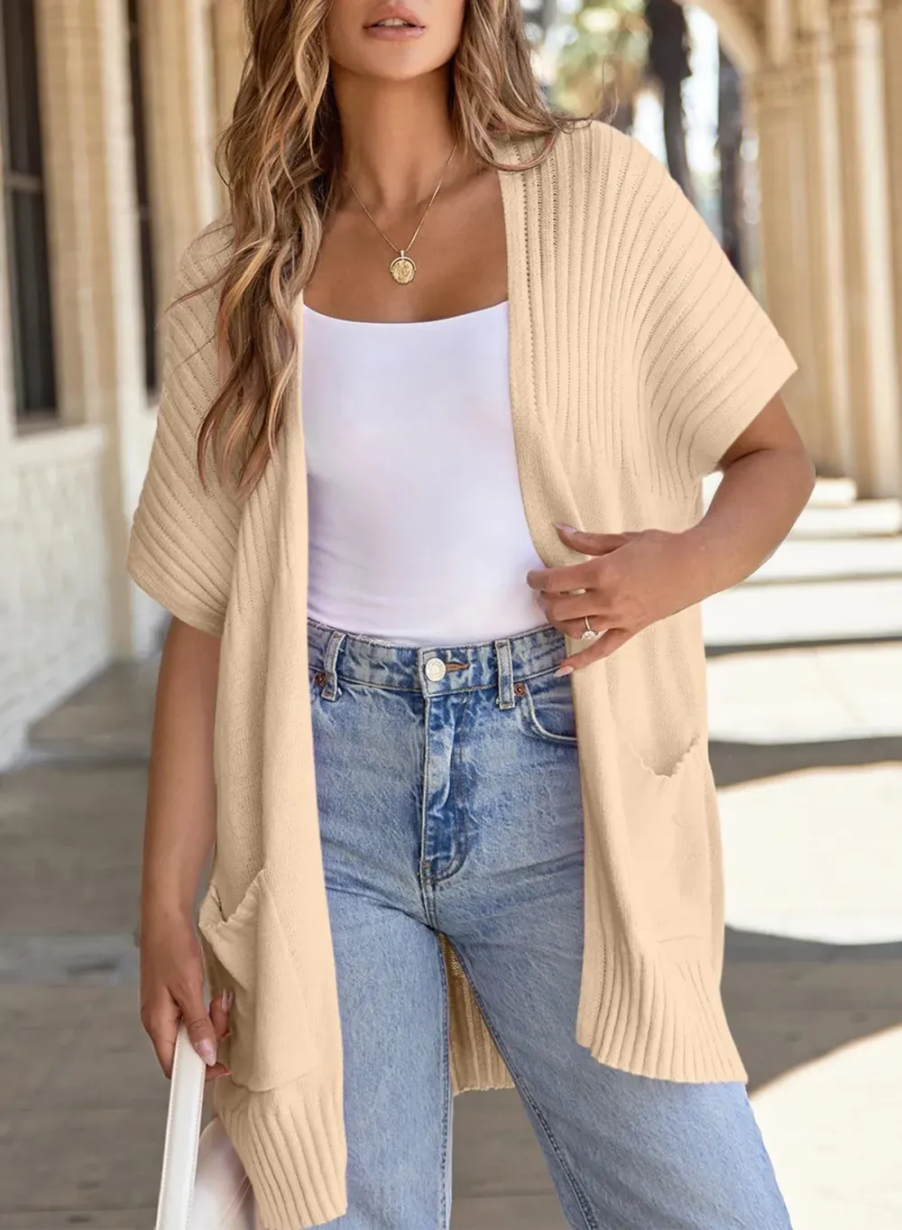 ✨Women's Short Sleeve Pleated Lightweight Open Front Cardigan