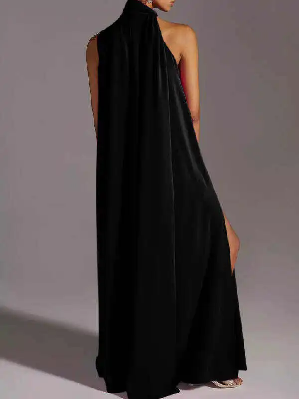 Sleeveless Solid Color Split-Side Round-Neck Maxi Dresses