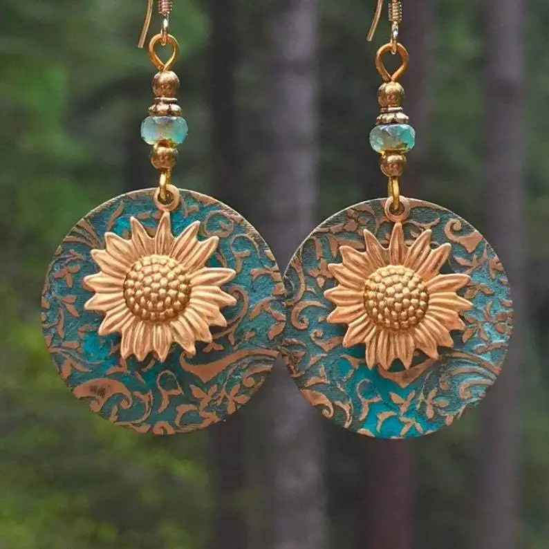Vintage Bohemian Double Sunflower Earrings