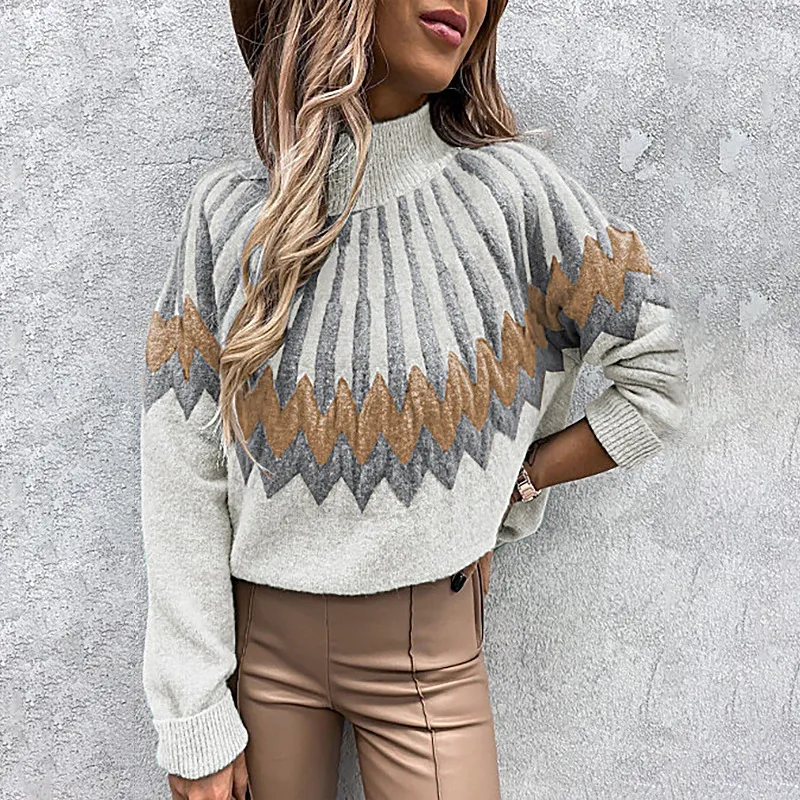 Fashion Printed Turtleneck Knit