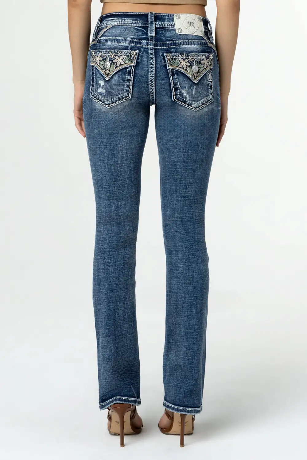 Pastel Floral Distress Bootcut Jeans
