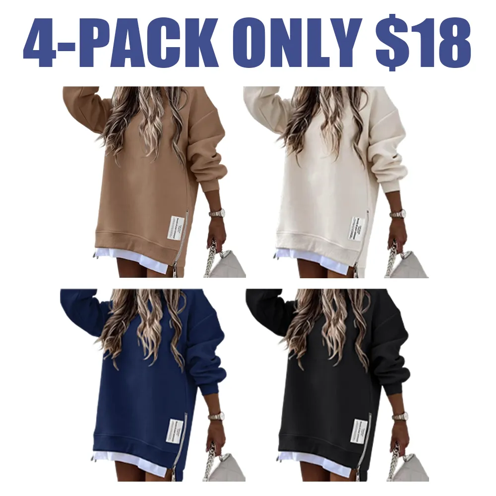 Womens Long Sleeve Zipper Slit Sweatshirt Dress