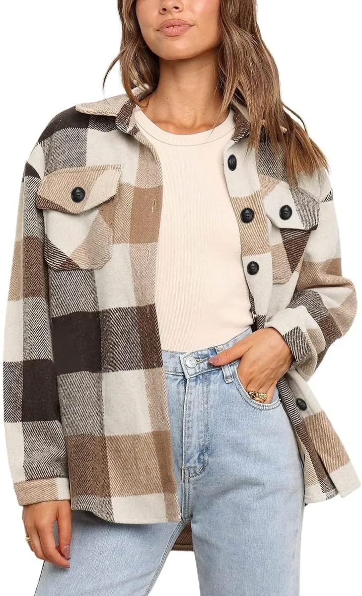 Womens Fall Outfits Fashion Clothes Shackets Flannel Plaid Button Down Long Sleeve Shirts Jackets 2024