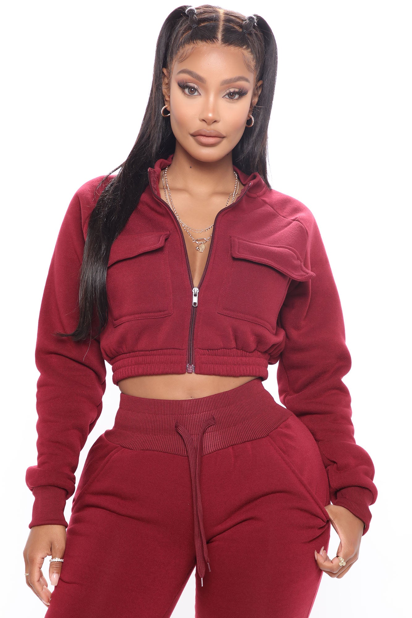 Meet Me Outside Fleece Set - Burgundy