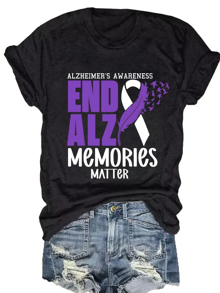Women'S Alzheimer'S Awareness End Alz Memories Matter Round-Neck T-Shirt