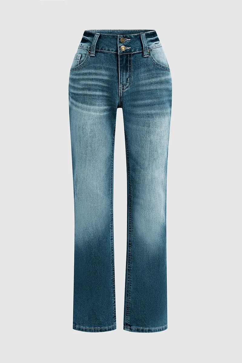 Double Button Mid Waist Bootcut Jeans