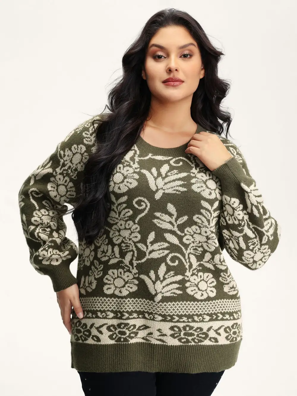 Retro Floral Jacquard Lantern Sleeve Cardigan