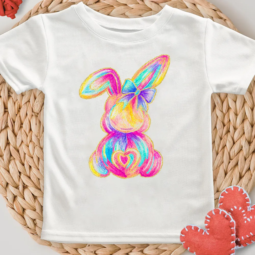Easter Colorful Bunny Printed Round Neck Short Sleeve T-Shirt