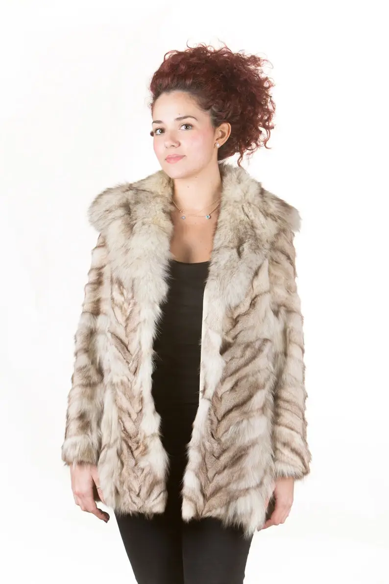 Silver Blue Paws Fox Fur Coat Fox Collar Full Length