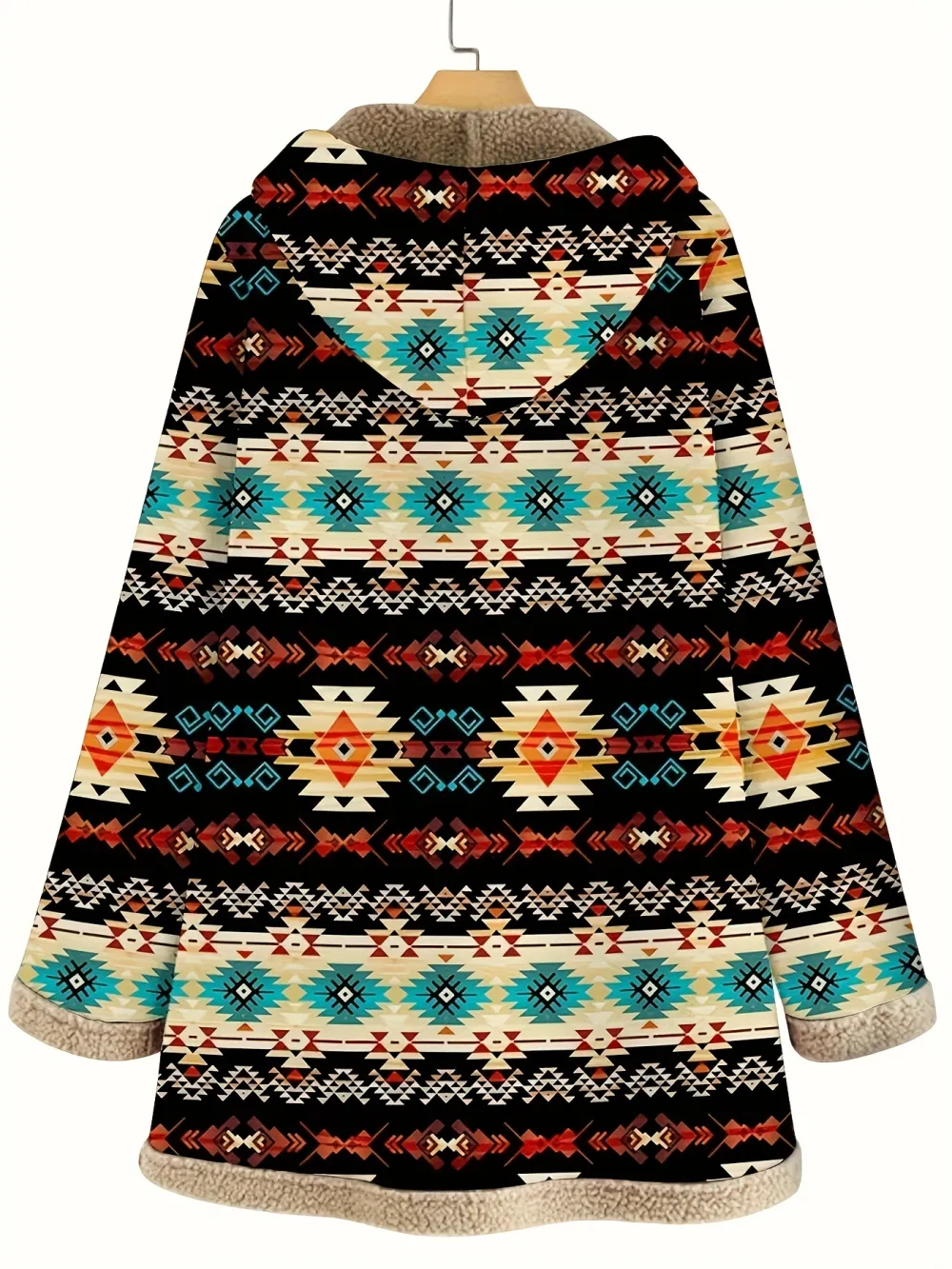 Vibrant Geo Print Hooded Jacket - Soft, Casual, Long Sleeve, Button Front, Pockets, Fall & Winter Essential - Women's Stylish Clothing for Everyday Wear