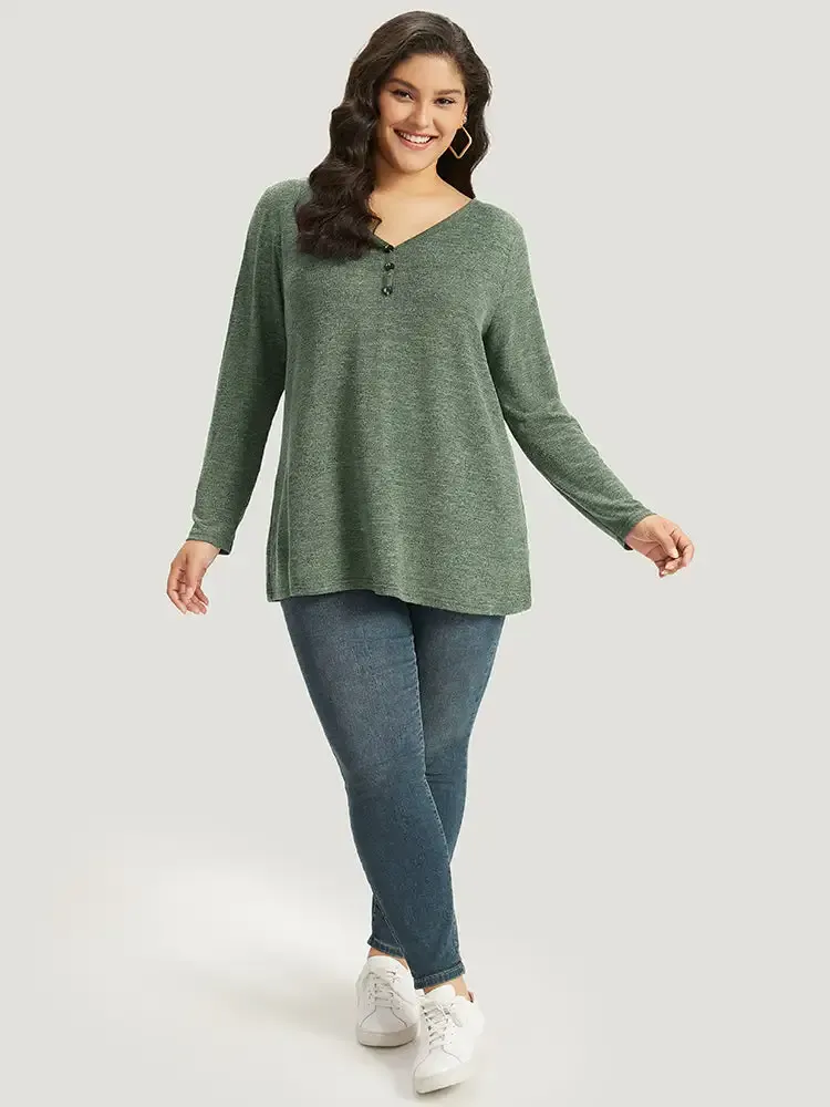 Heather Button Up Long Sleeve T-Shirt