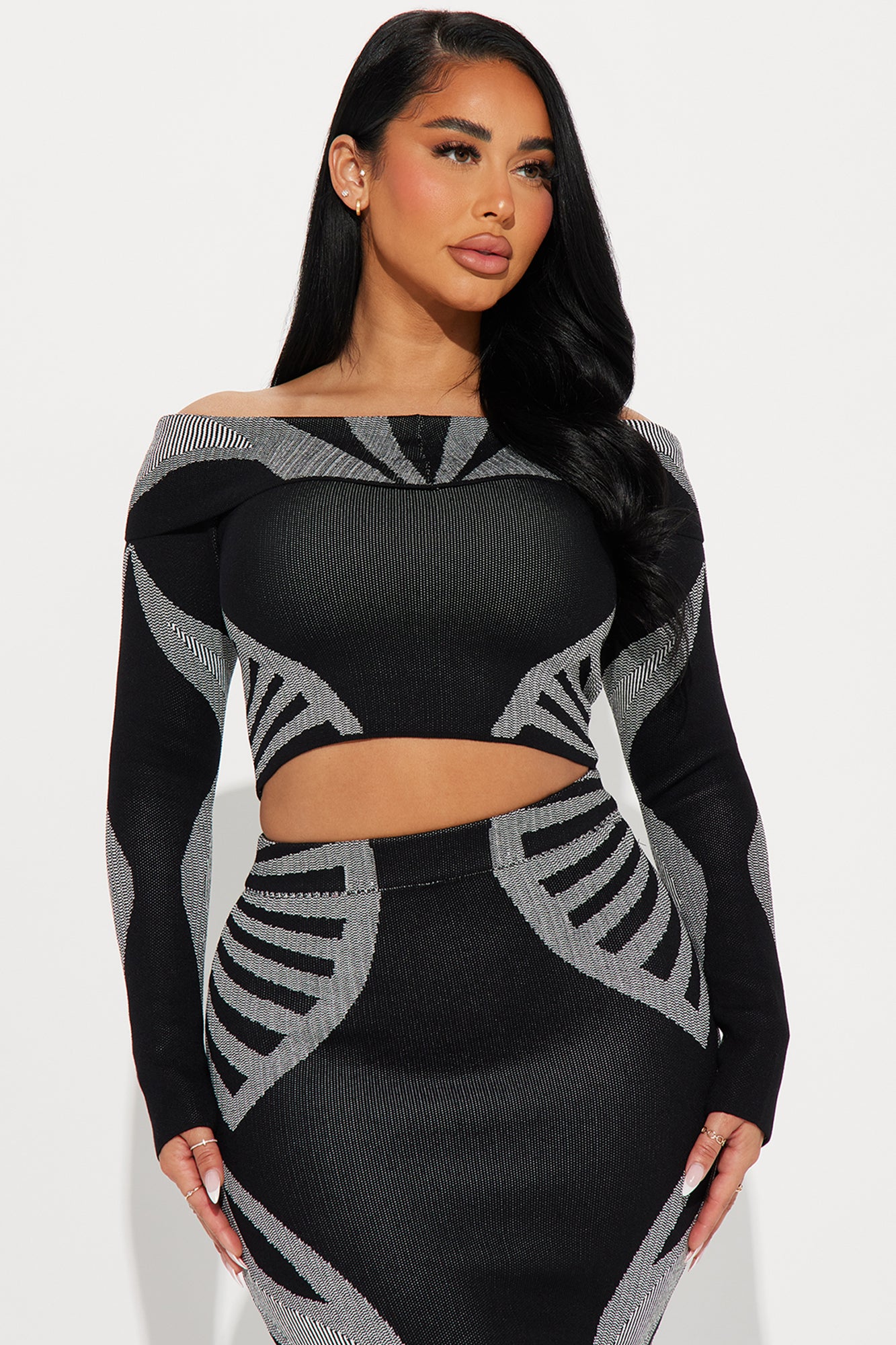 Sadie Sweater Skirt Set - Black/White