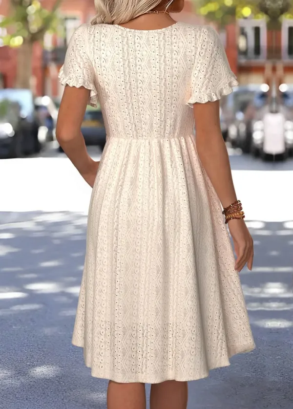 Beige Short Sleeve Boat Neck Dress